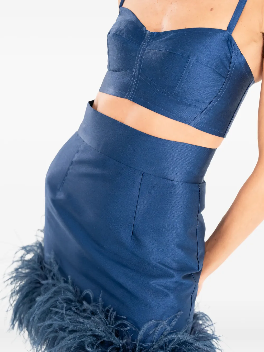 Ana Radu Feather-trim Mini Skirt Set In Blue