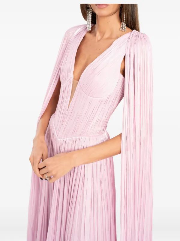 Ana Radu cape-pleated Ruffle Maxi Dress | Pink | FARFETCH GE