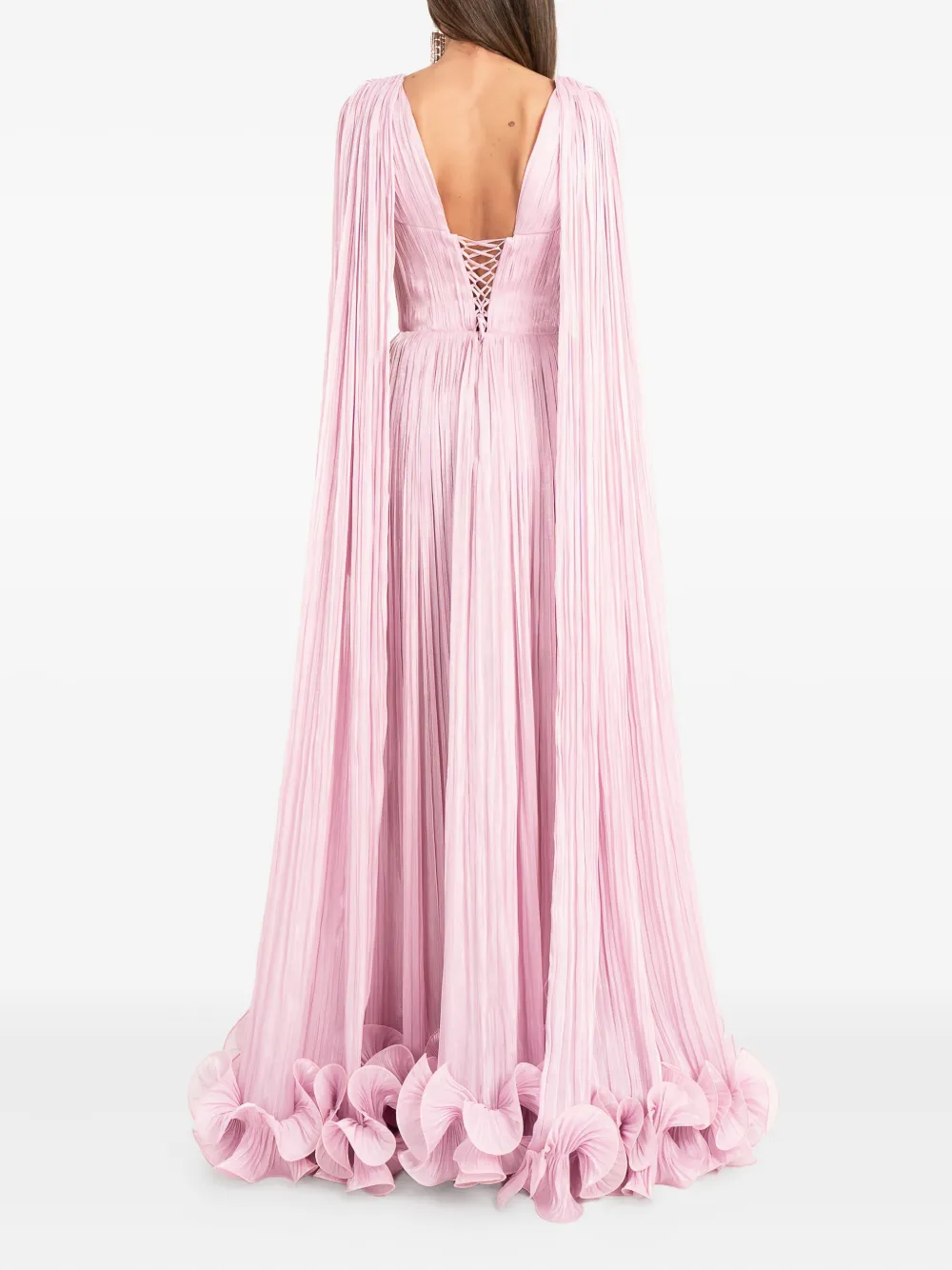 Ana Radu Cape-pleated Ruffle Maxi Dress In Pink