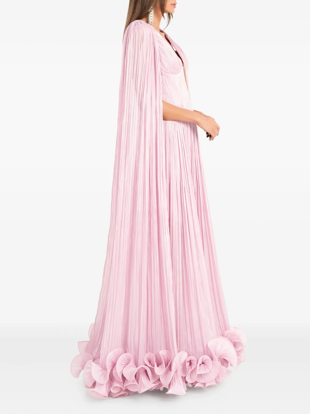 Ana Radu Cape-pleated Ruffle Maxi Dress In Pink