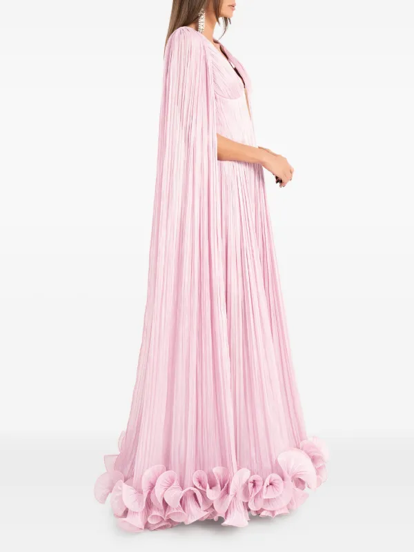 Ana Radu cape-pleated Ruffle Maxi Dress | Pink | FARFETCH GE