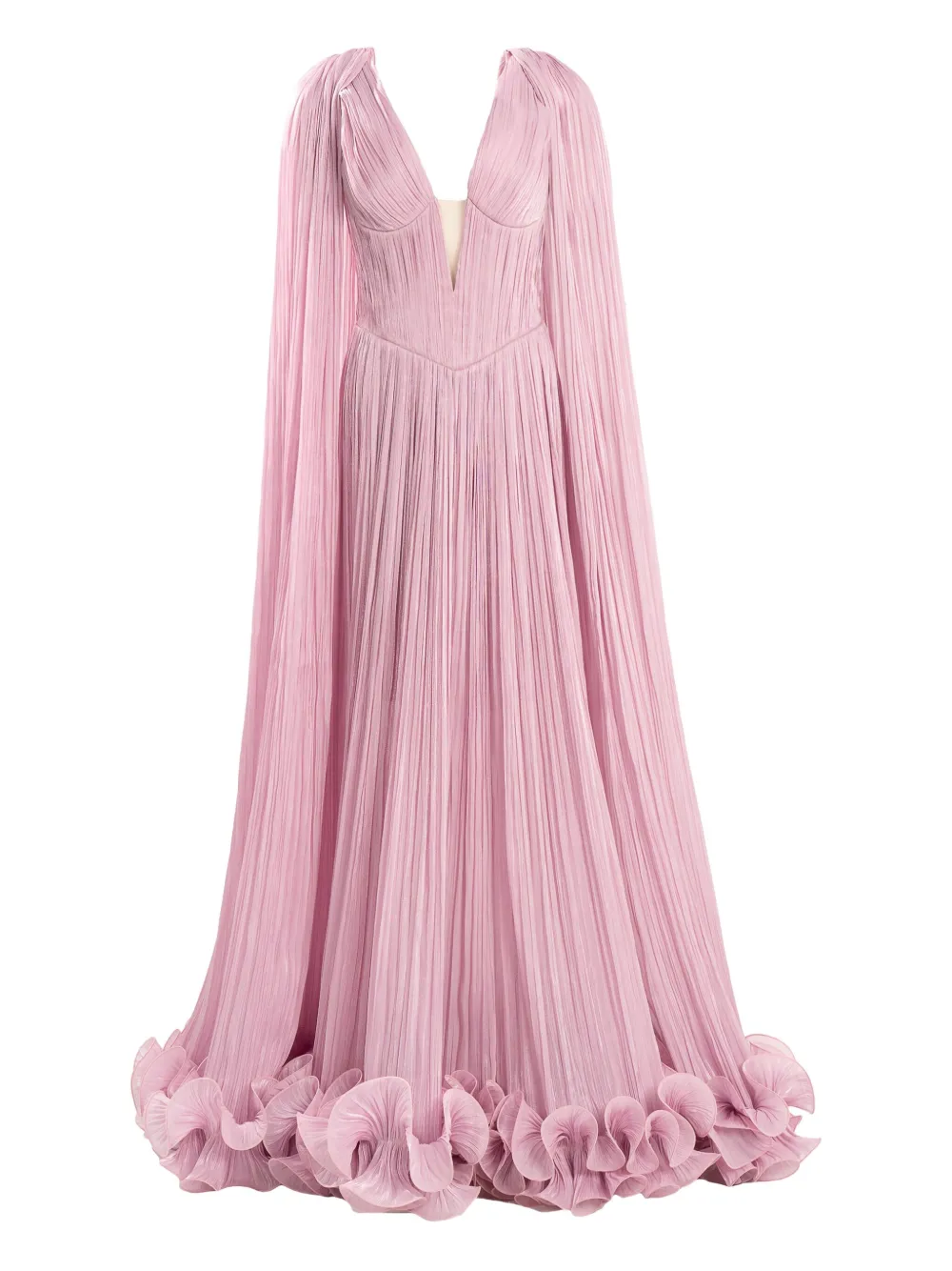 Ana Radu Cape-pleated Ruffle Maxi Dress In Pink