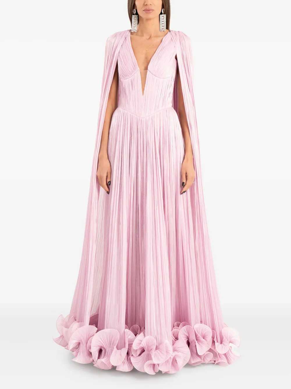 Ana Radu cape-pleated ruffle maxi dress - Roze