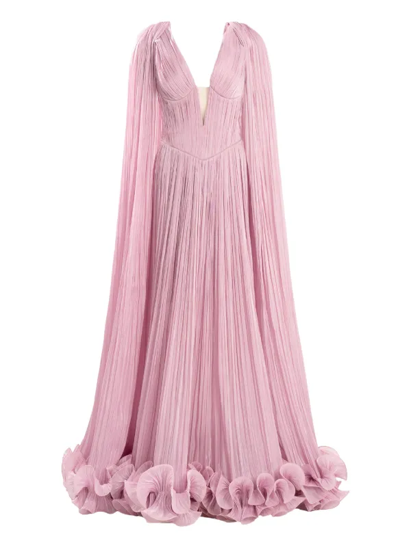 Ana Radu cape-pleated Ruffle Maxi Dress | Pink | FARFETCH GE