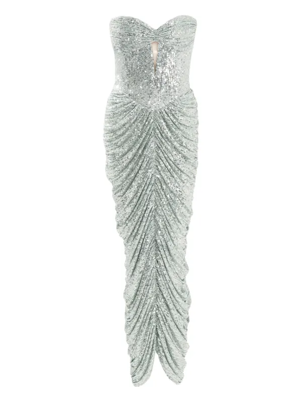 knee length dresses for ladies Metallic Cowl Neck Ruched Sculpting Midi Dress main image 1