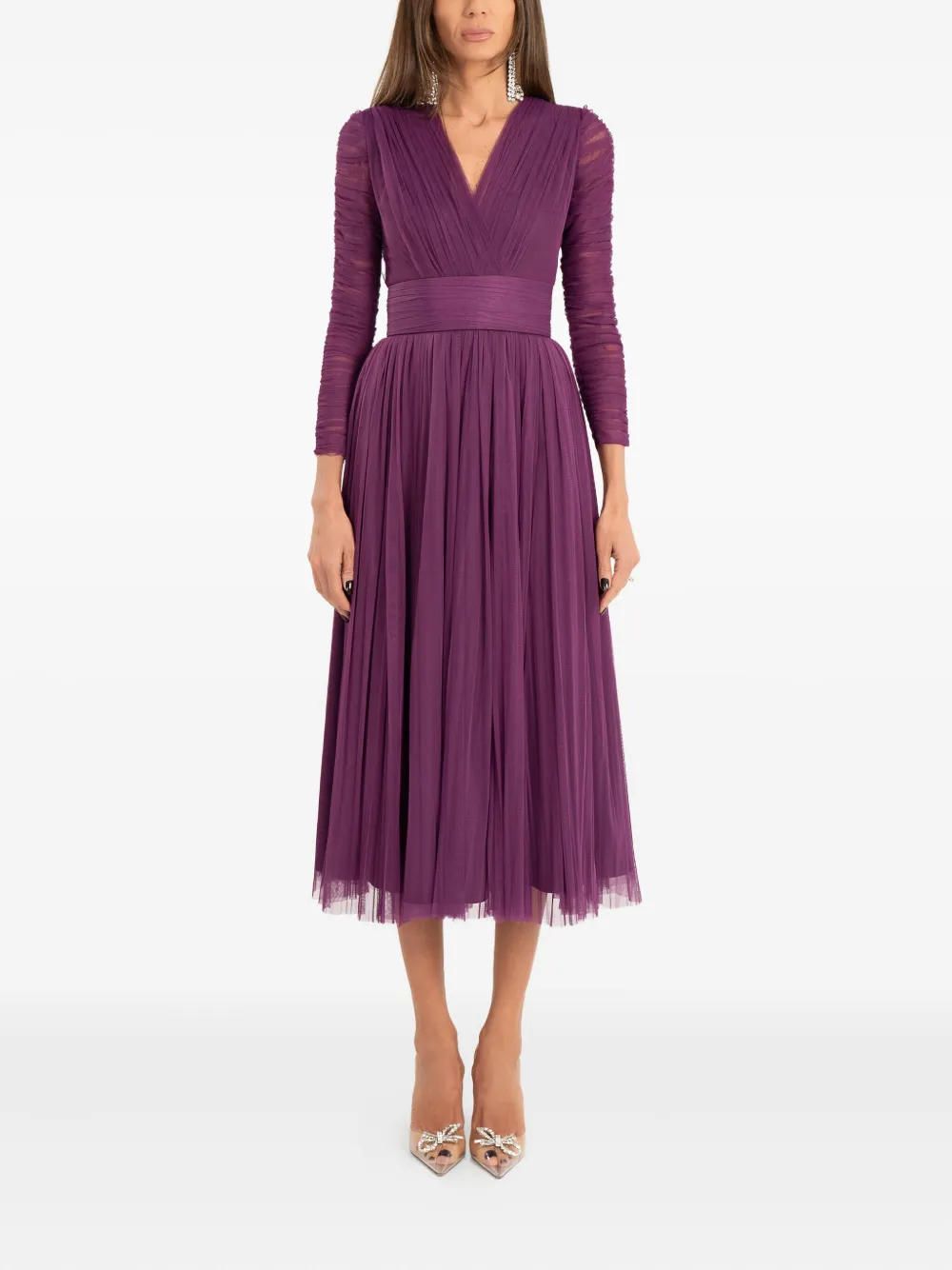 Ana Radu long-sleeve pleated midi dress - Paars