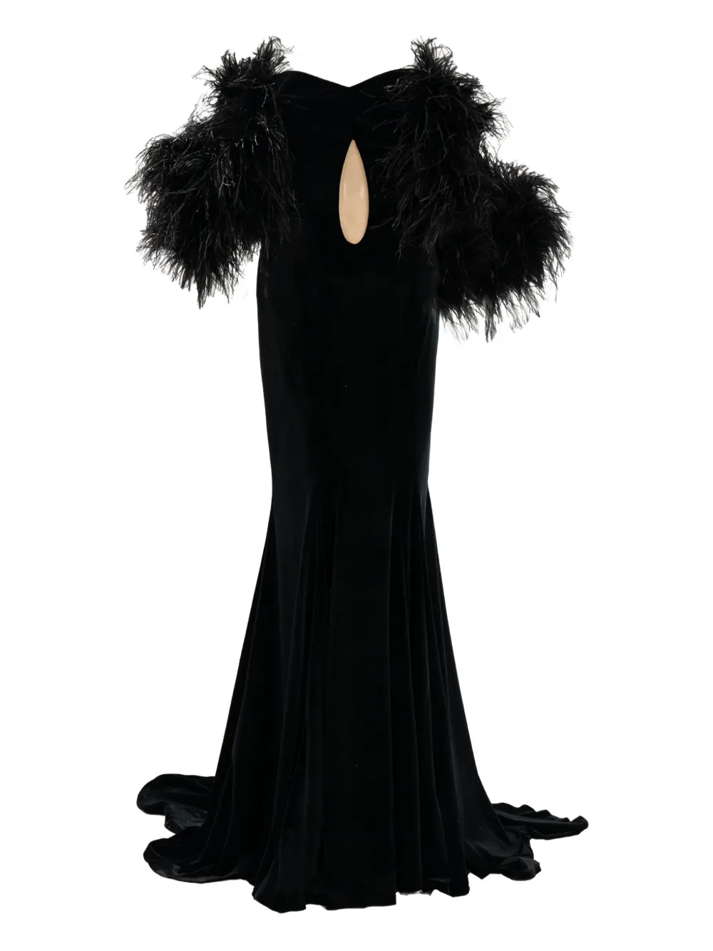 Ana Radu フェザートリム マキシドレス - ブラック Ana Radu フェザートリム マキシドレス - ブラック