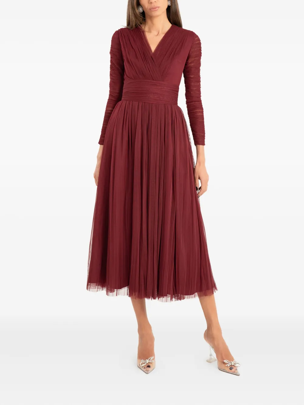 Ana Radu V-neck long-sleeve midi dress - Rood