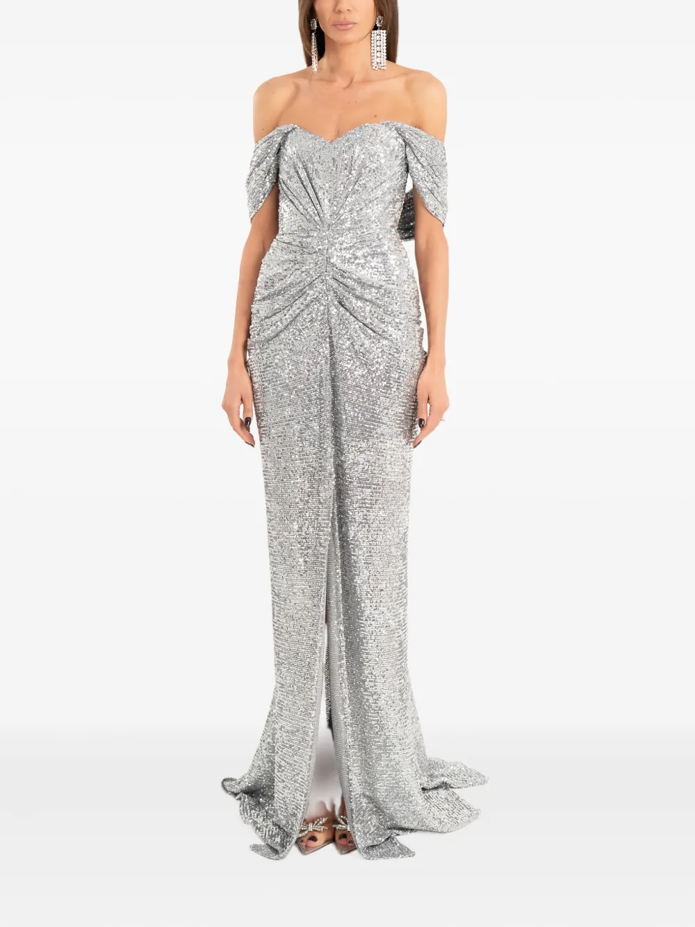 Ana Radu Off-shoulder Maxi Dress In Silver