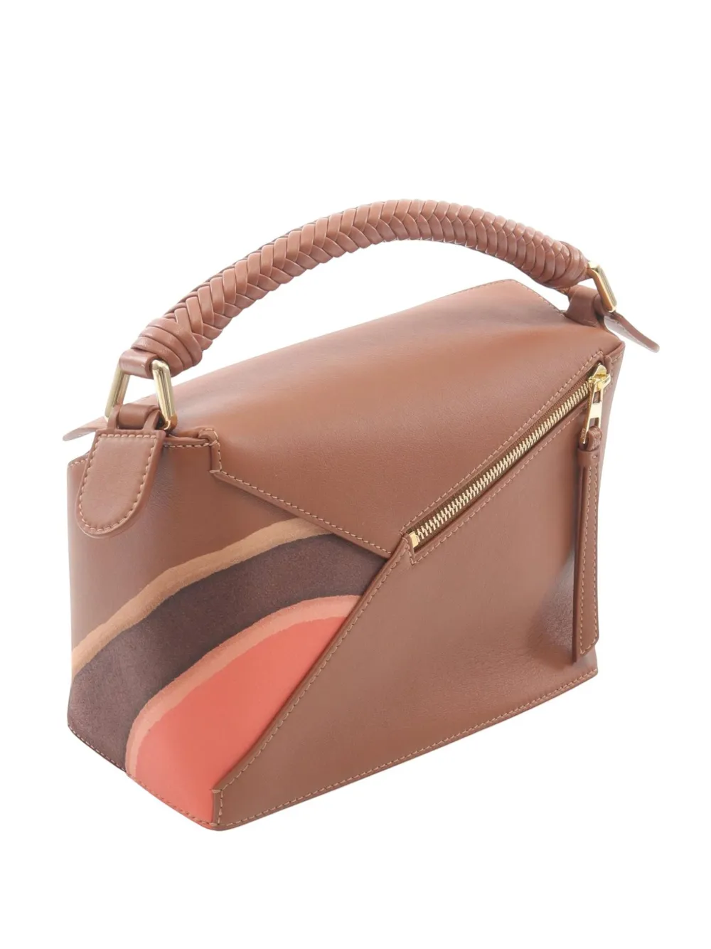 Pre-owned Loewe 2021-2025 Small Nappa Calf Landscape Puzzle Edge Satchel In Brown