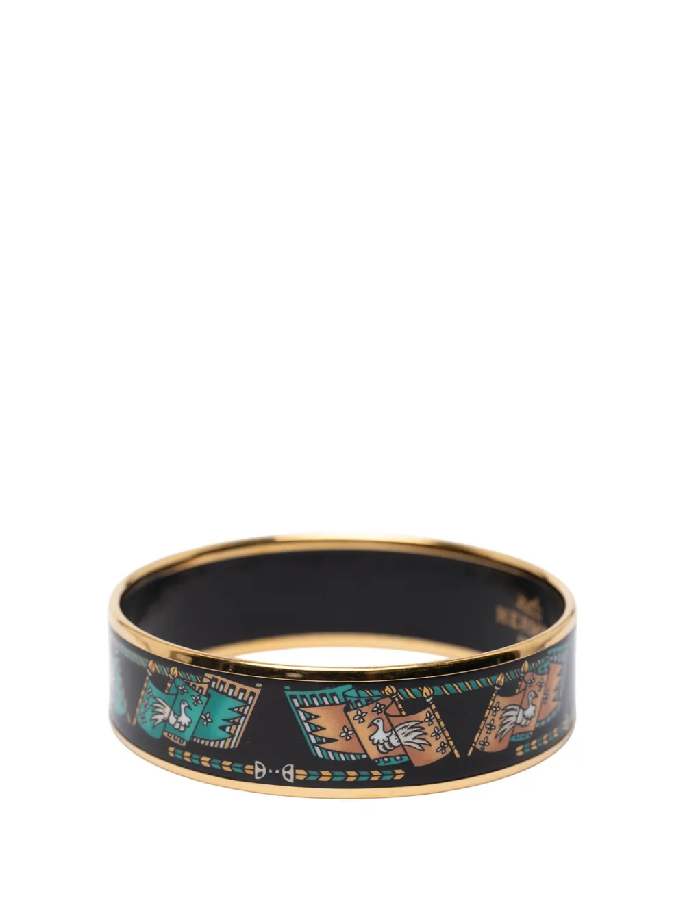Pre-owned Hermes 2000-2025 Wide Printed Enamel Bangle 65 Costume Bracelet In Black