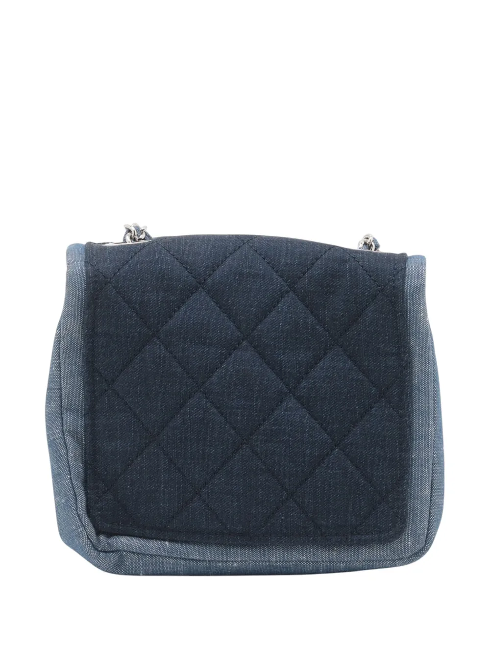Pre-owned Chanel 2014 Mini Square Bicolor Quilted Denim Medallion Flap Crossbody Bag In Blue