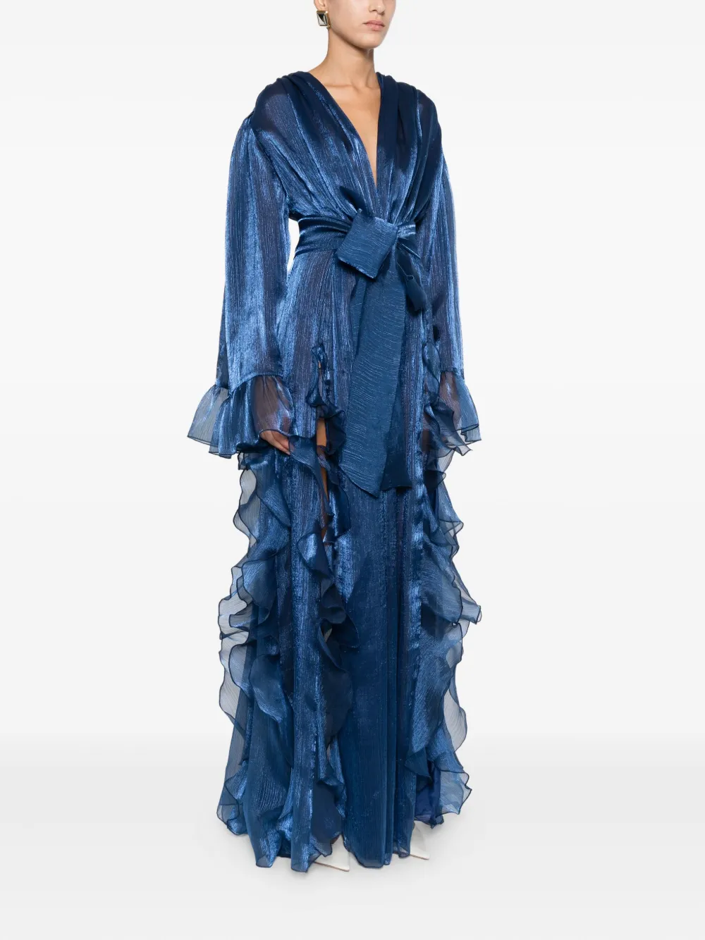 Miau By Clara Rotescu Ruffled Costa Dress In Blue