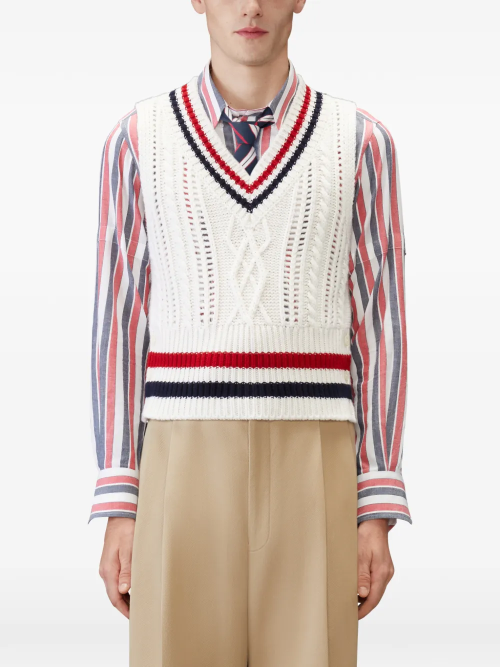 Thom Browne Kasjmier gilet met RWB-streep Wit