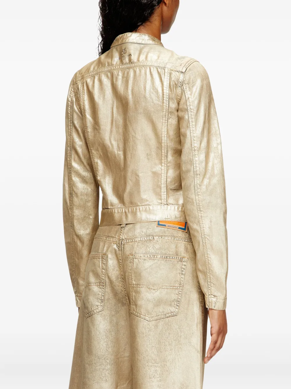 Diesel X Karol G De-mornin Metallic-effect Denim Jacket In Gold