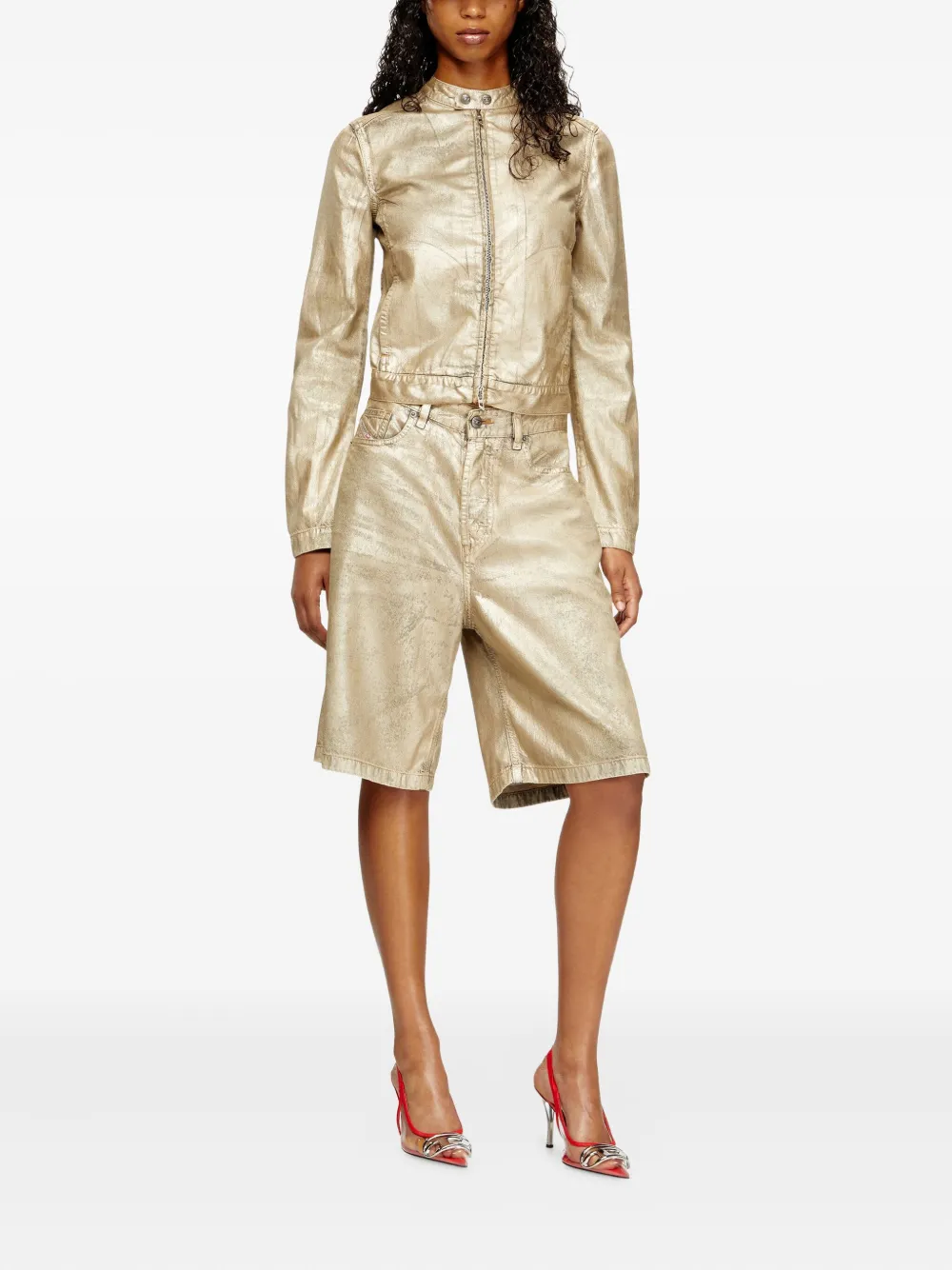 Diesel X Karol G De-mornin Metallic-effect Denim Jacket In Gold