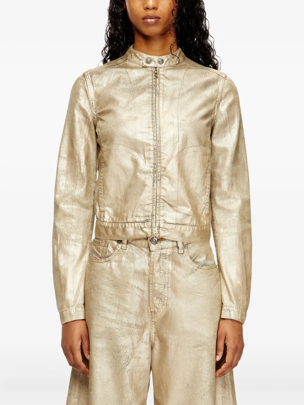 Diesel X Karol G De-mornin Metallic-effect Denim Jacket In Gold