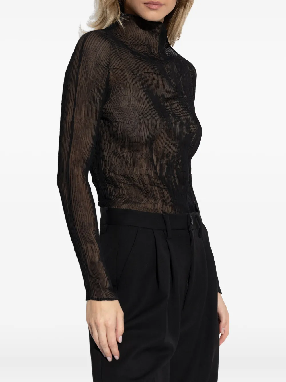 Issey Miyake ハイネック ロングスリーブトップ - ブラック Issey Miyake ハイネック ロングスリーブトップ - ブラック