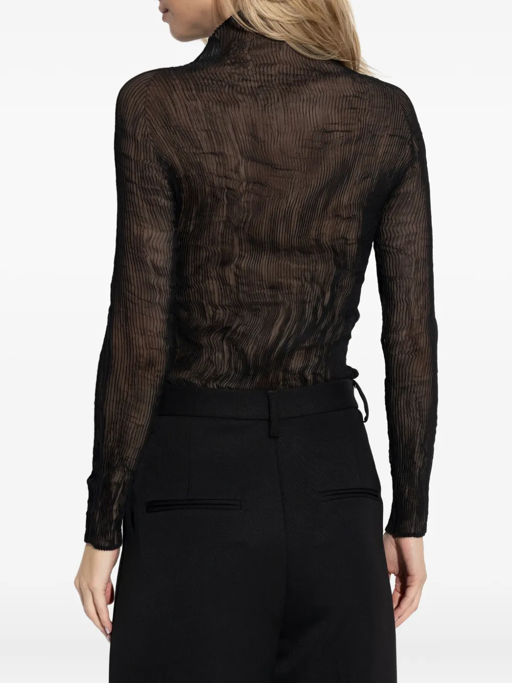 Issey Miyake Top met hoge hals en lange mouwen Zwart