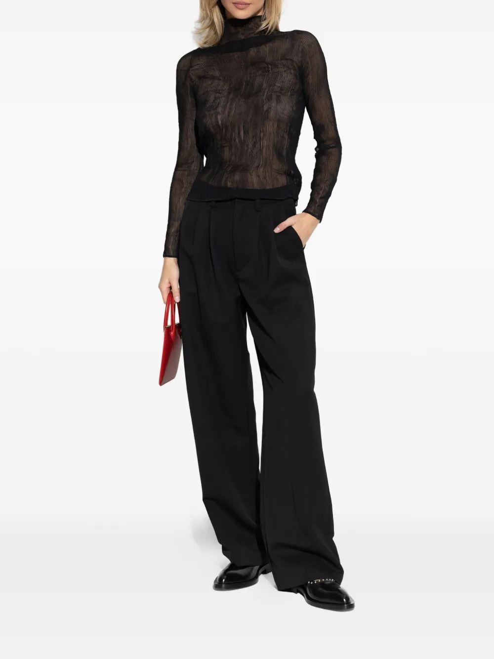 Issey Miyake Top met hoge hals en lange mouwen - Zwart
