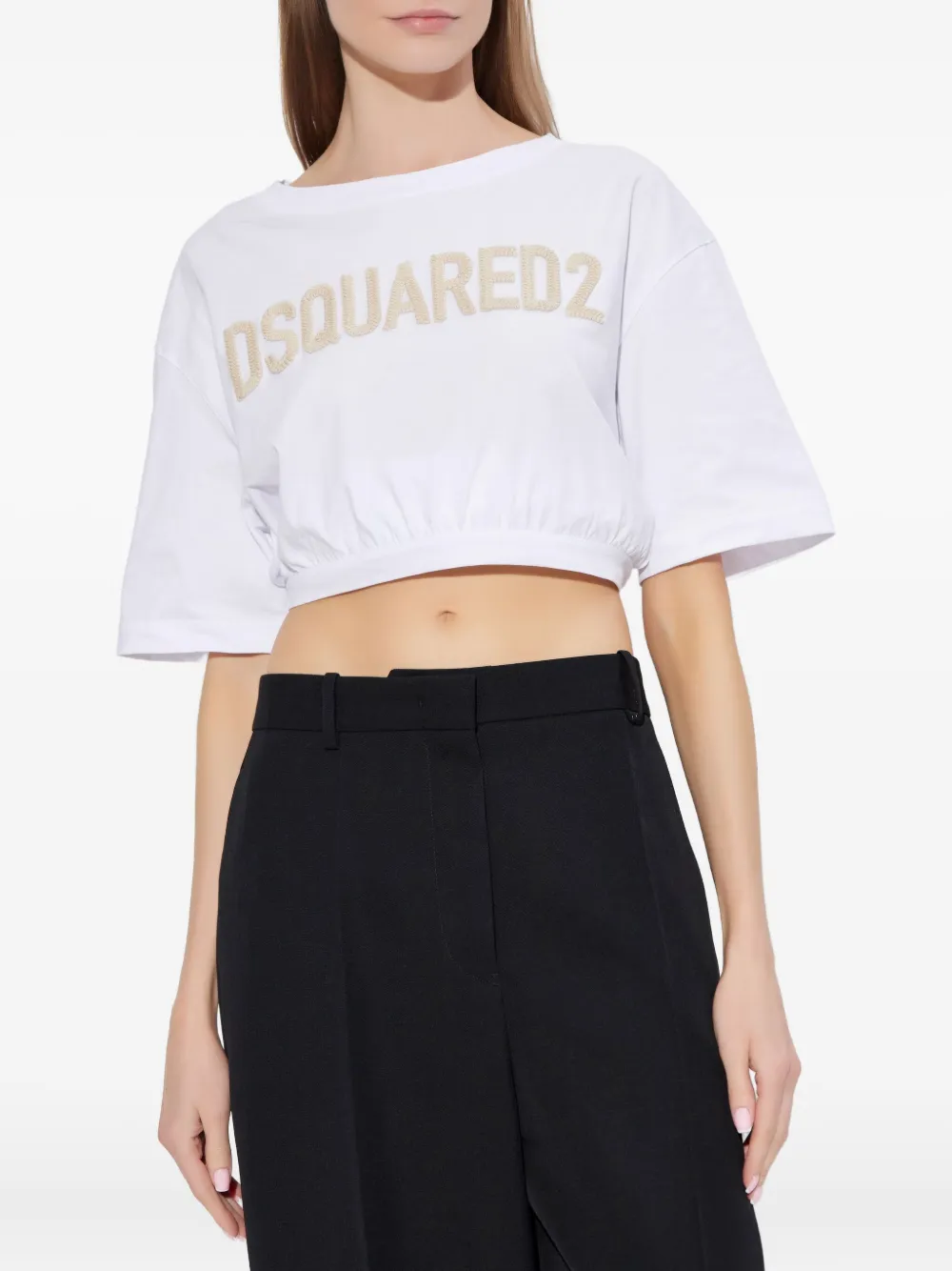 DSQUARED2 T-shirt met gestrikte taille en borduurwerk Wit