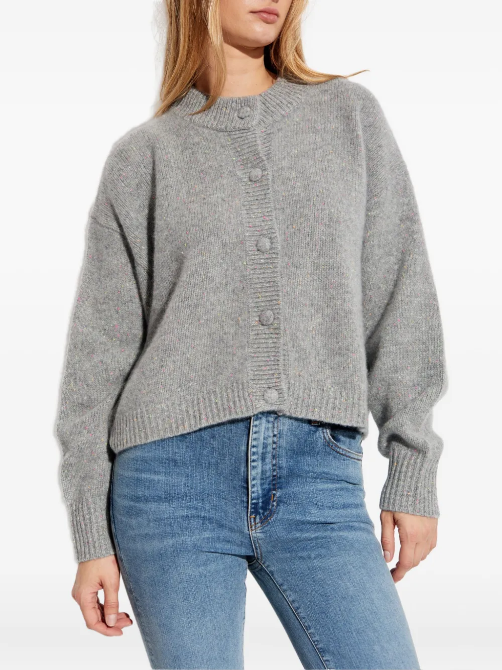 Frame Long-sleeve Cashmere Cardigan In Gray