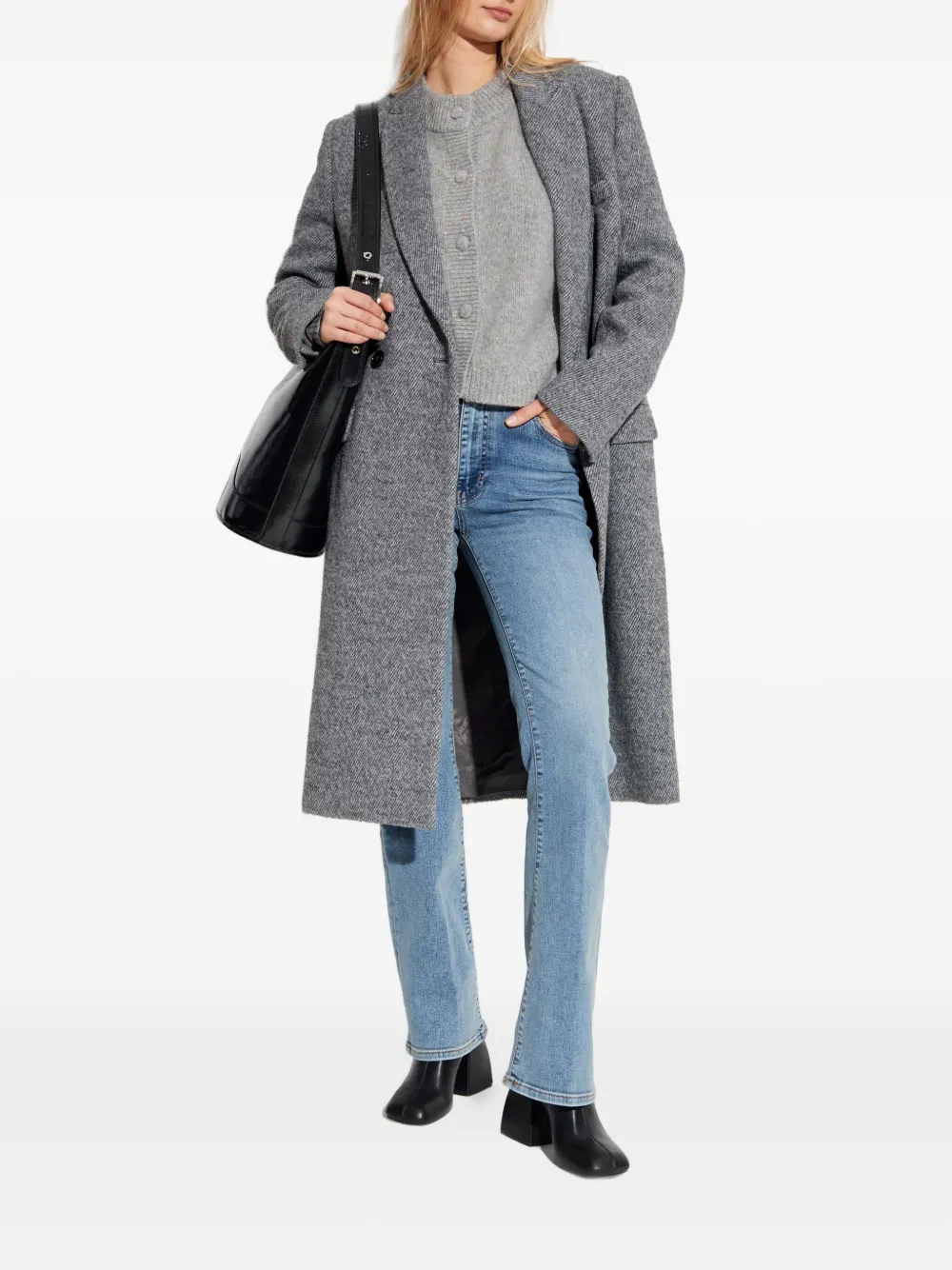 Frame Long-sleeve Cashmere Cardigan In Gray