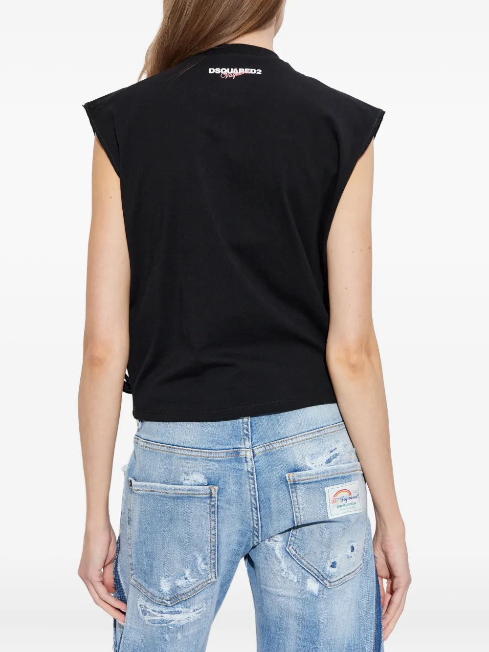 DSQUARED2 x Vaquera katoenen T-shirt met franje en grafische print Zwart