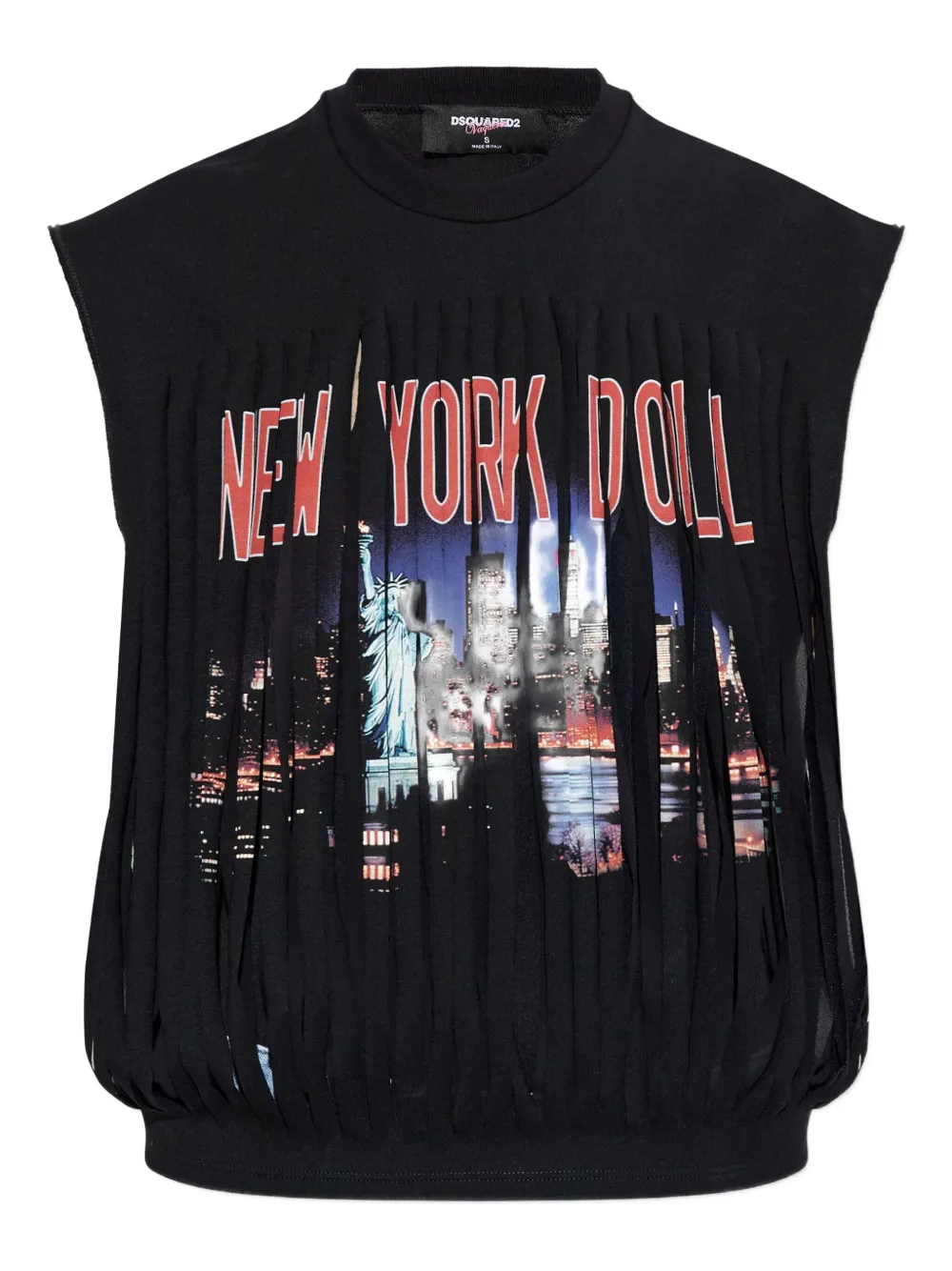 DSQUARED2 x Vaquera fringed graphic-print cotton T-shirt | Black | Image 1