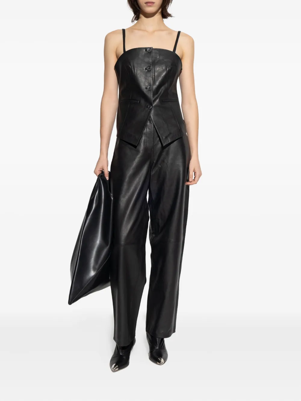 SAMSOE SAMSOE Saharpal leather panelled-design trousers - Zwart