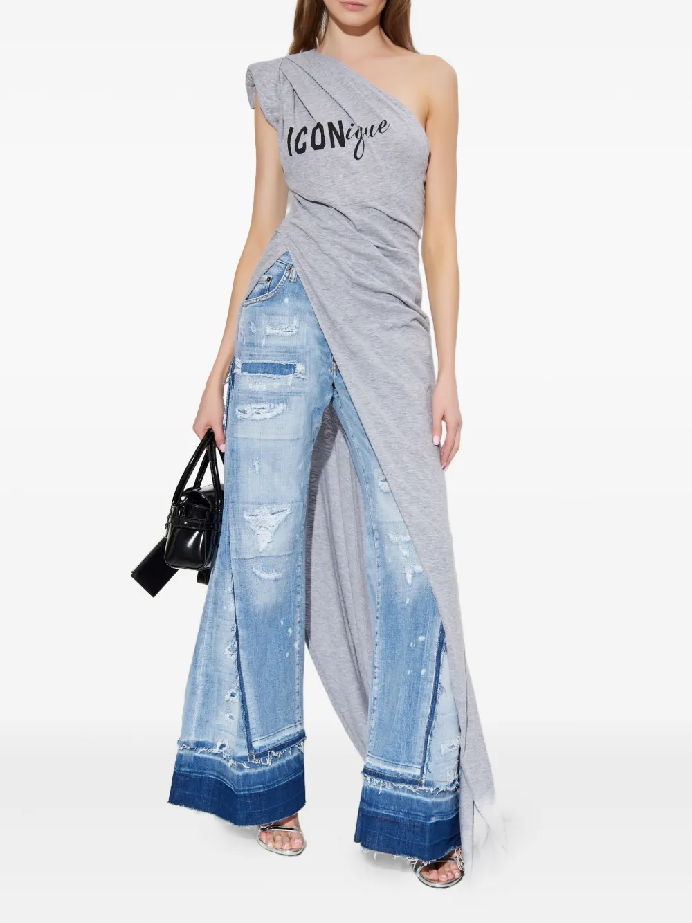 DSQUARED2 one-shoulder split dress - Grijs