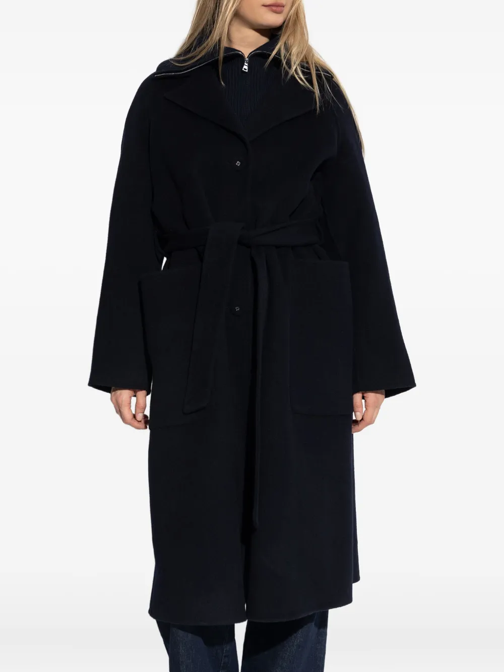 Officine Generale Belted Wool Coat In Blue