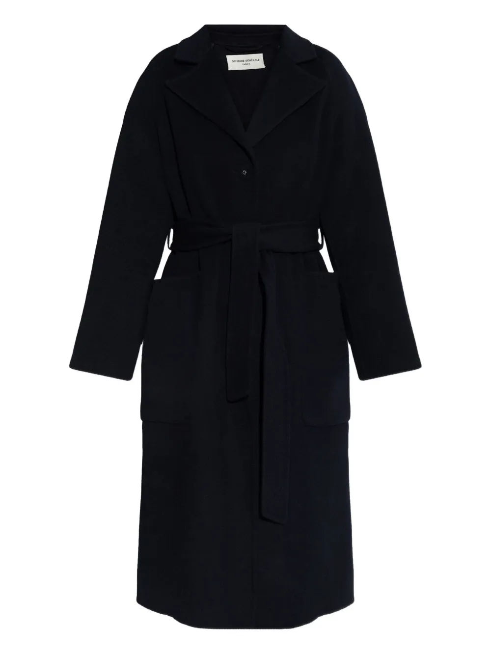 Officine Generale Belted Wool Coat In Blue