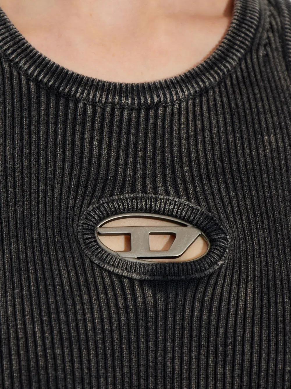 Diesel M-anchorage Logo-plaque Ribbed Mini Dress In Black