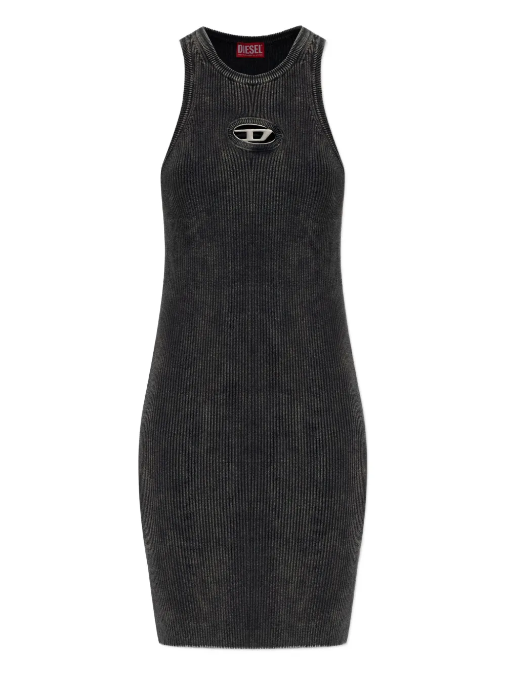 Diesel M-anchorage Logo-plaque Ribbed Mini Dress In Black