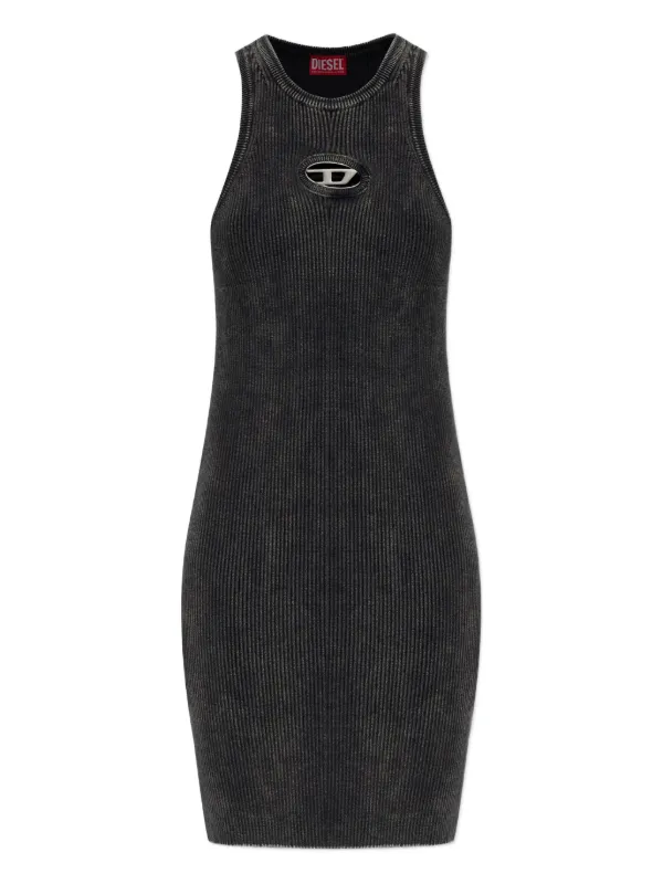 Diesel M-Anchorage logo-plaque Ribbed Mini Dress | Grey | FARFETCH