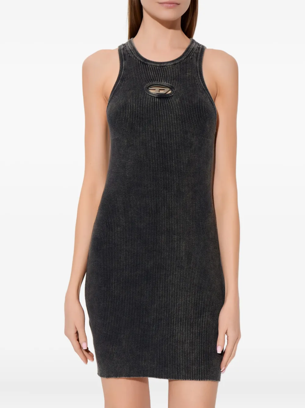 Diesel M-anchorage Logo-plaque Ribbed Mini Dress In Black