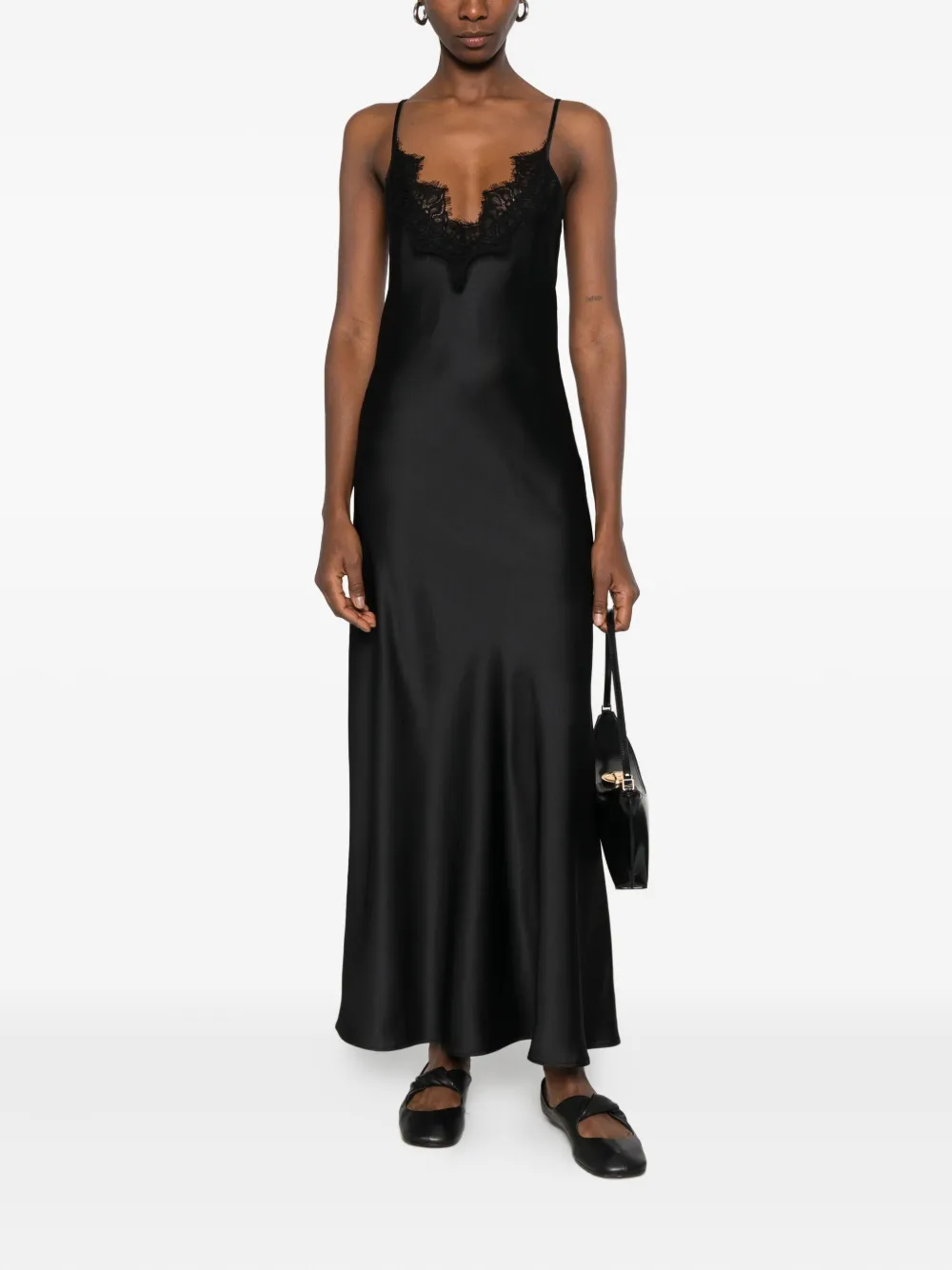 IMPERIAL lace-trim maxi dress - Zwart