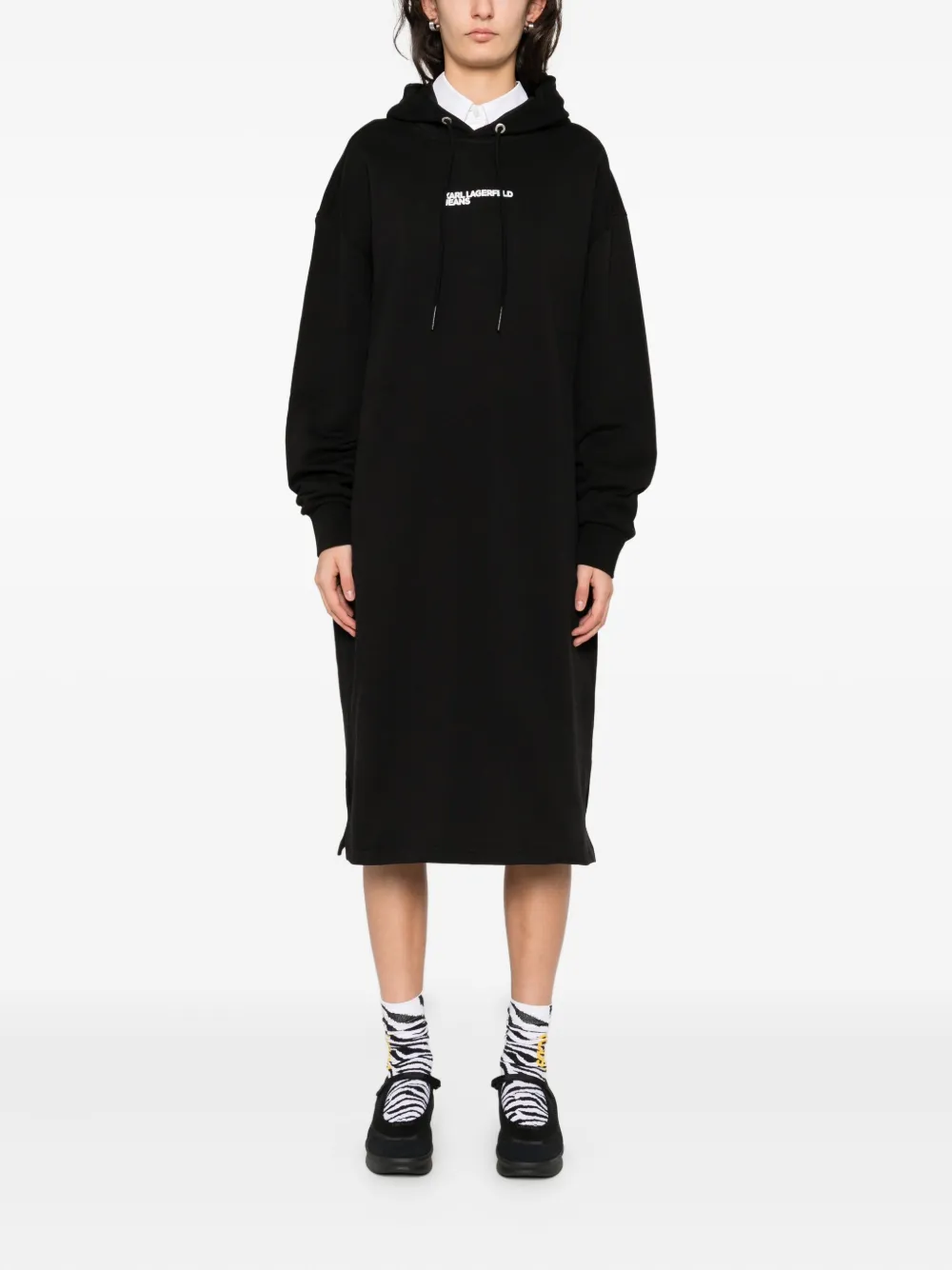 Karl Lagerfeld Jeans Jurk met capuchon en logoprint - Zwart