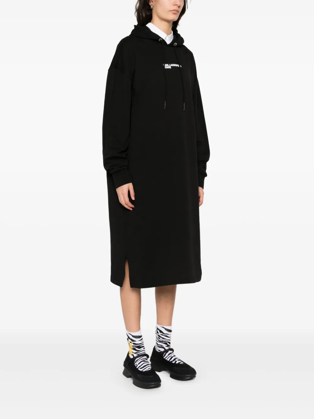 Karl Lagerfeld Jeans Jurk met capuchon en logoprint Zwart