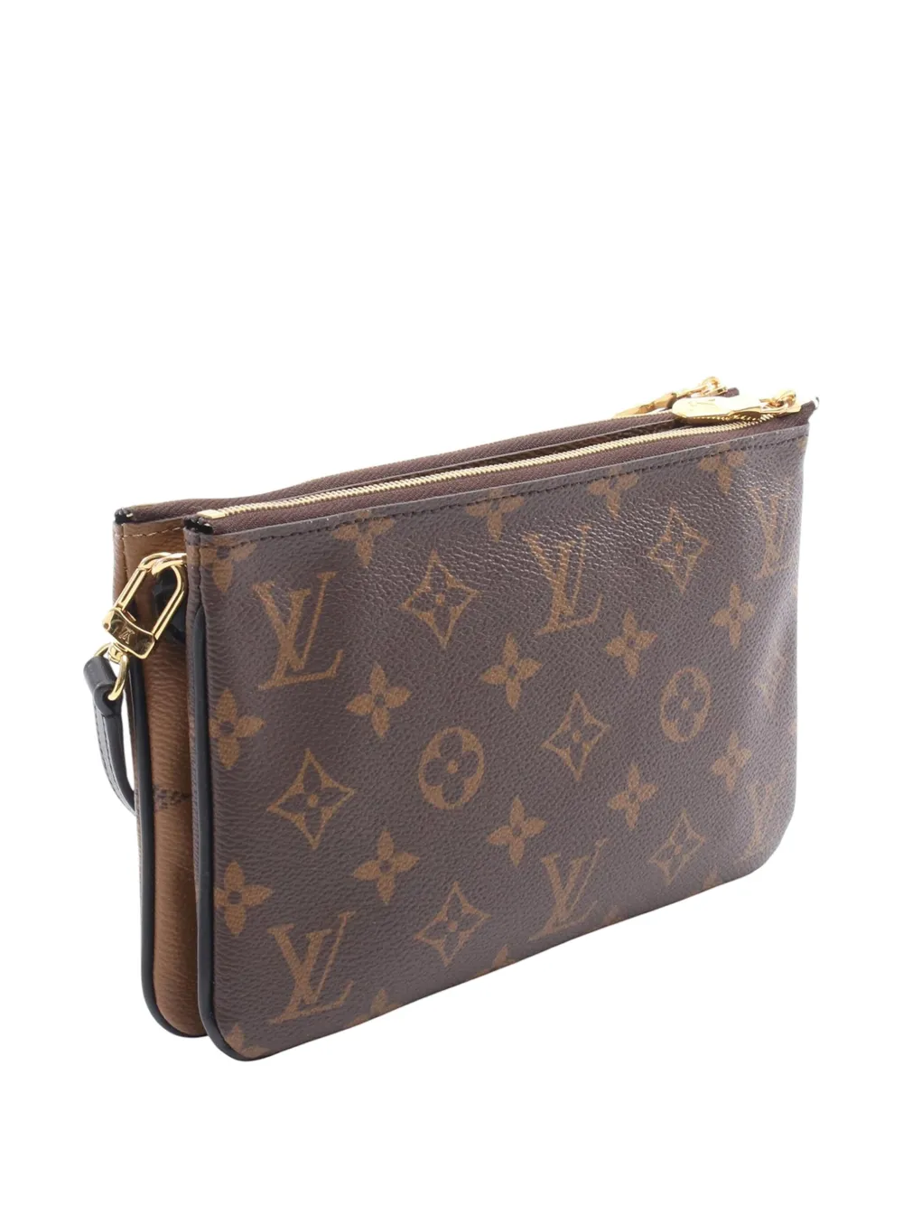 Pre-owned Louis Vuitton 2021-2025 Monogram Giant Reverse Double Zip Pochette Crossbody Bag In Brown