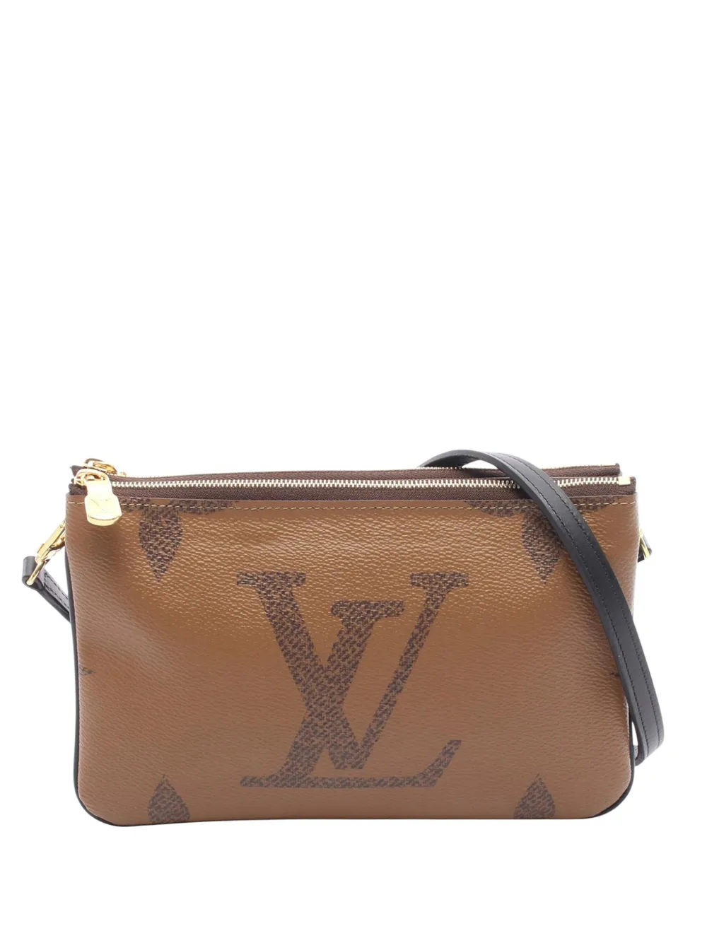 Pre-owned Louis Vuitton 2021-2025 Monogram Giant Reverse Double Zip Pochette Crossbody Bag In Brown