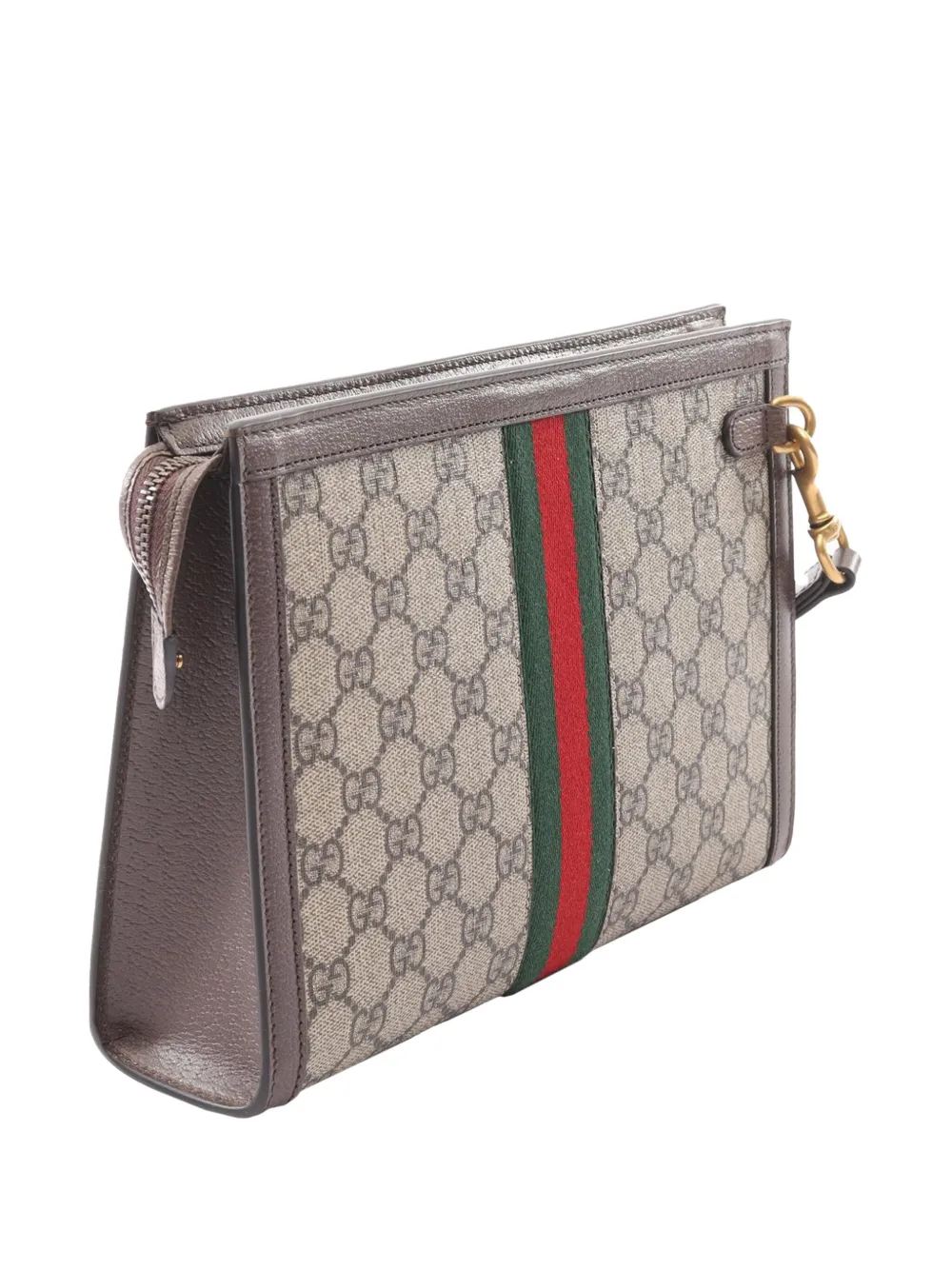 Pre-owned Gucci 2016-2025 Gg Supreme Ophidia Clutch Bag In Brown