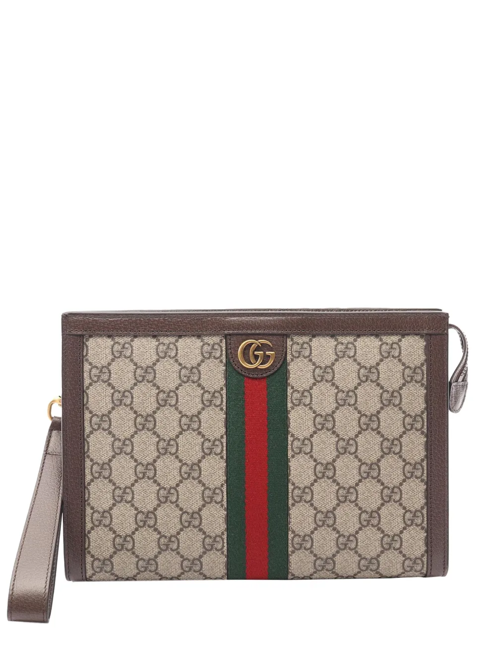 Pre-owned Gucci 2016-2025 Gg Supreme Ophidia Clutch Bag In Brown