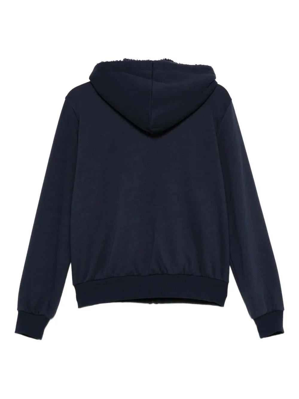 Emporio Armani Hooded Knit Sweatshirt With Ribbed Cuffs And Hem In Blue