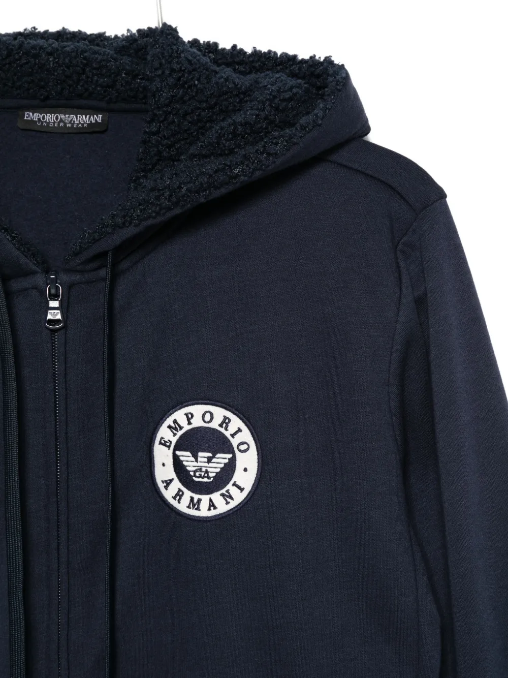Emporio Armani Hooded Knit Sweatshirt With Ribbed Cuffs And Hem In Blue