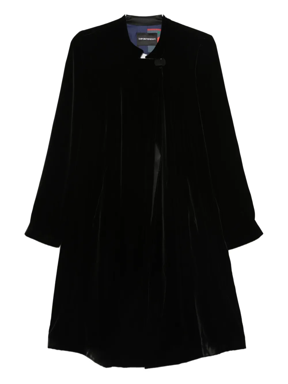 Emporio Armani Liquid-velvet Buttoned Coat In Black