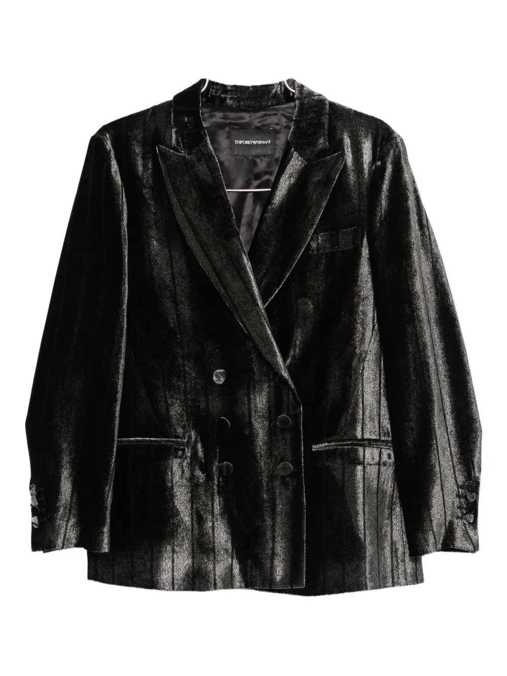 Emporio Armani Double-breasted Velvet Pinstripe Blazer In Black
