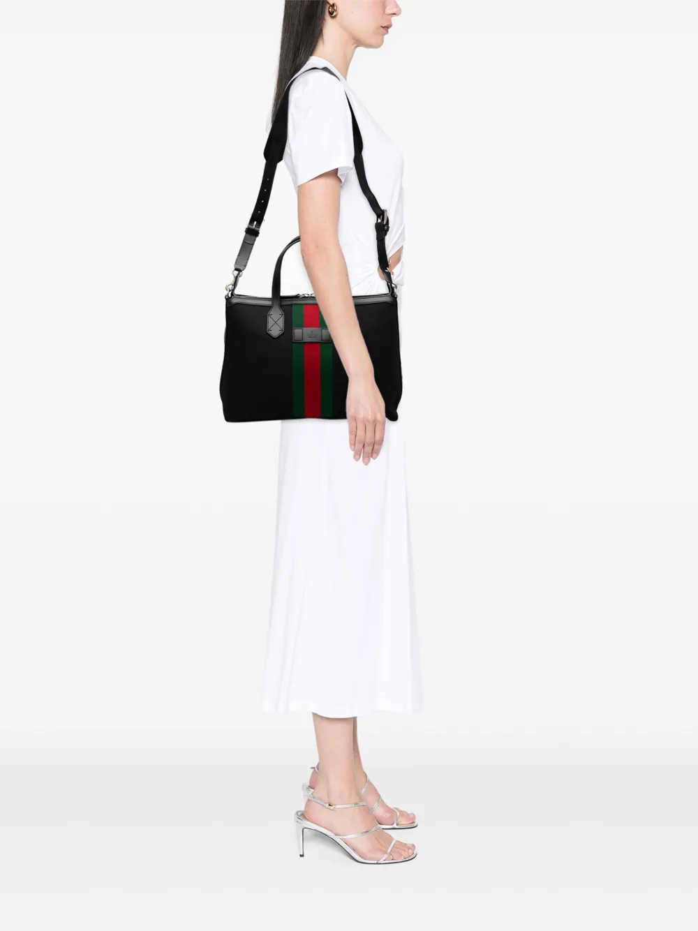 Pre-owned Gucci 2000-2015 Techno Canvas Web Satchel In Black