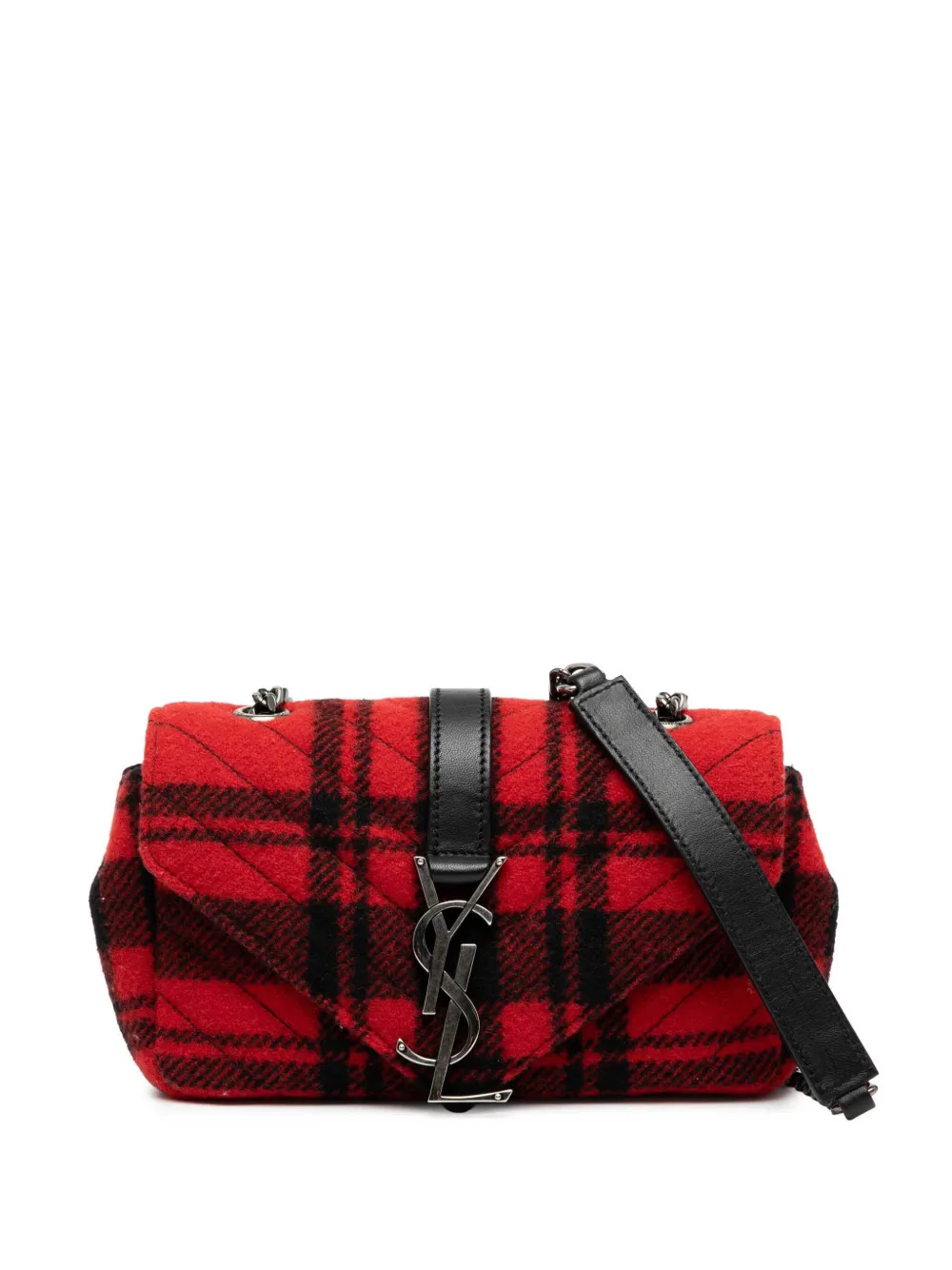 Pre-owned Saint Laurent 2015 Baby Chevron Tartan Wool Monogram Classic Chain Bag Crossbody Bag In Red